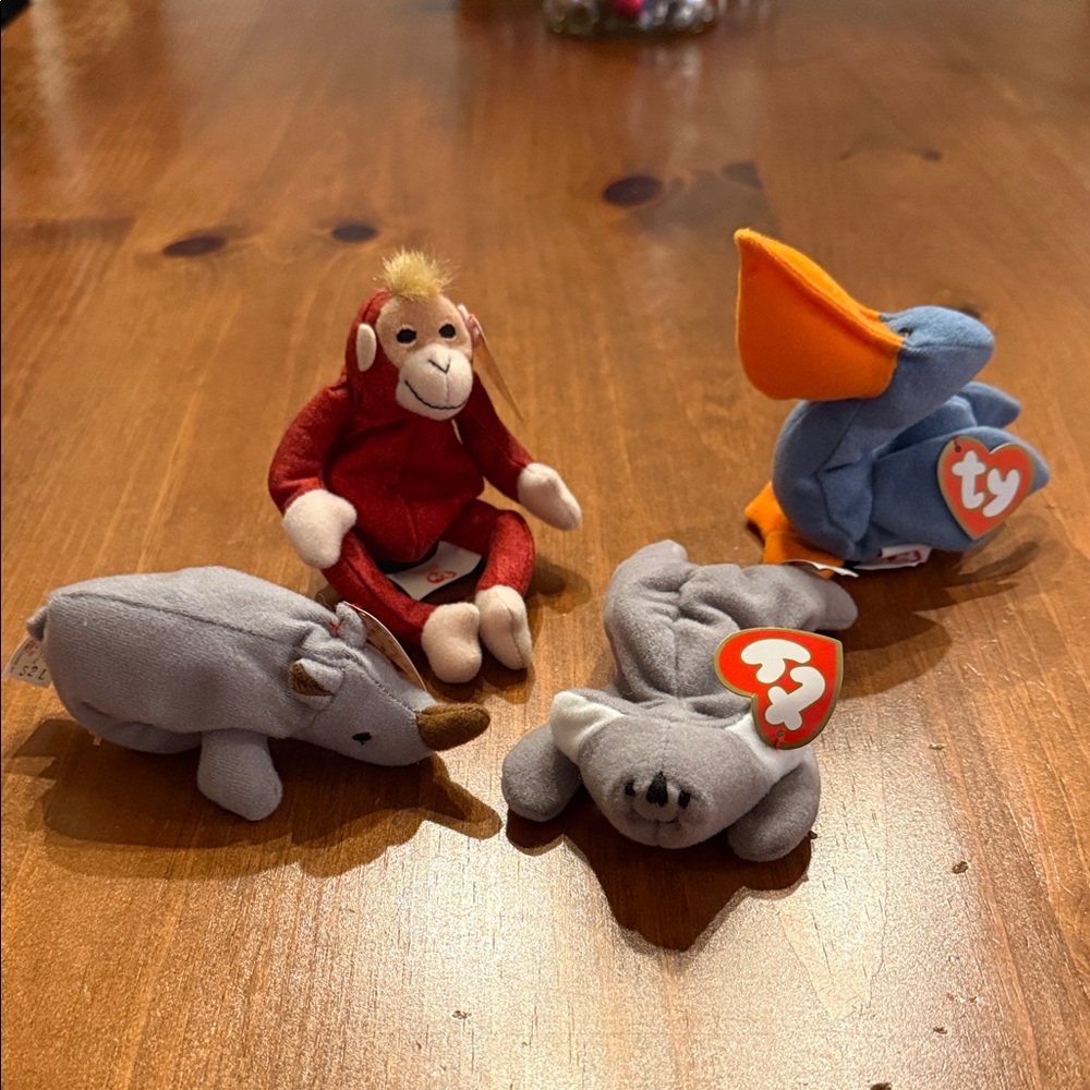 Ty Stuffed Animals Set - Red, Blue, Gray